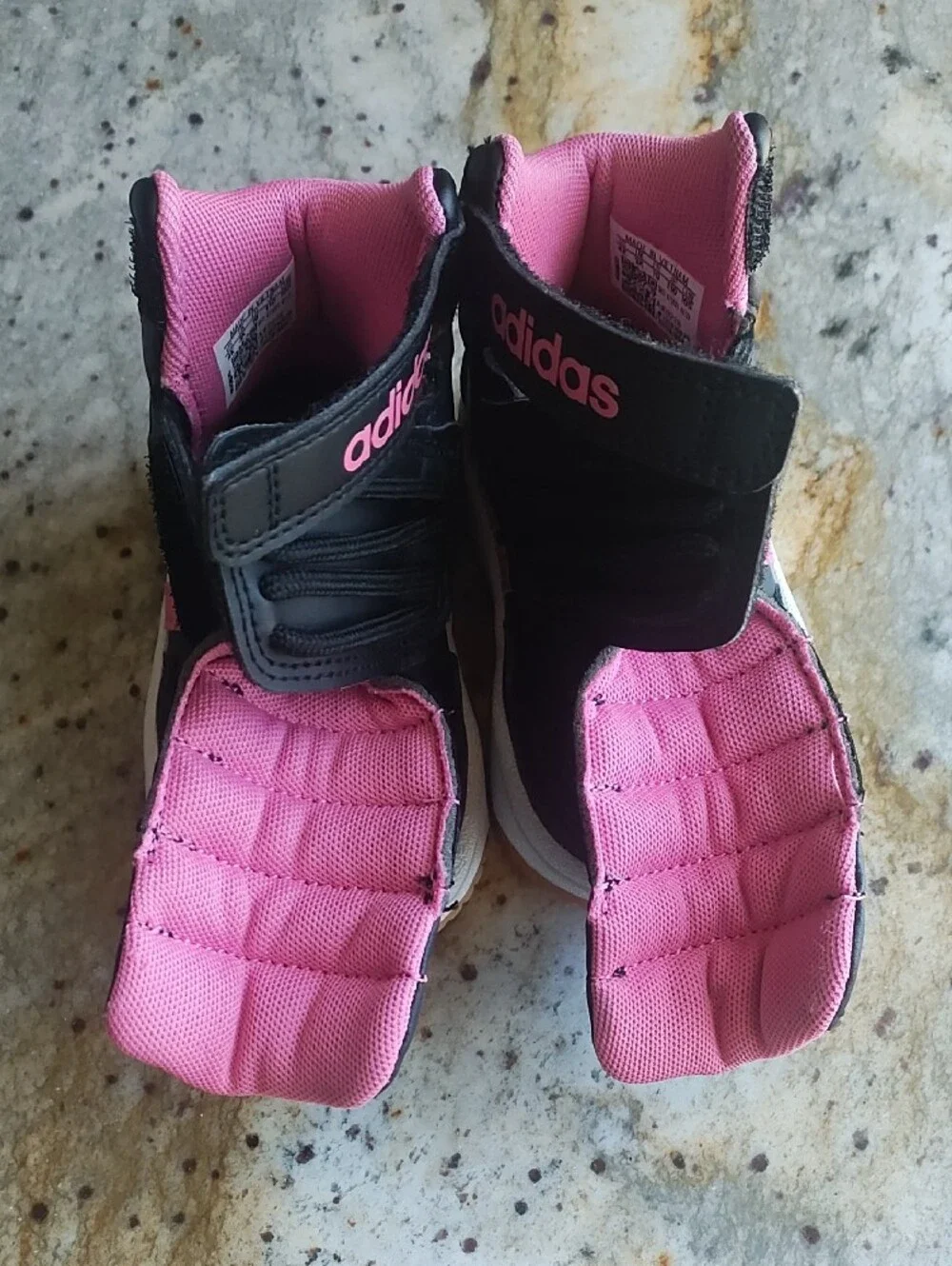 adidas Kids Black and Pink High-Top Sneakers